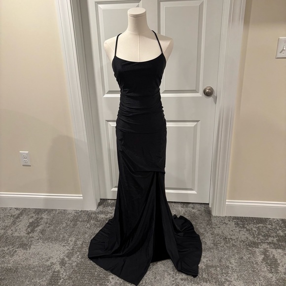 La Scala Dresses & Skirts - La Scala Black Lace Up Mermaid Dress With Waist Ruching Black Womens U.S. Medium